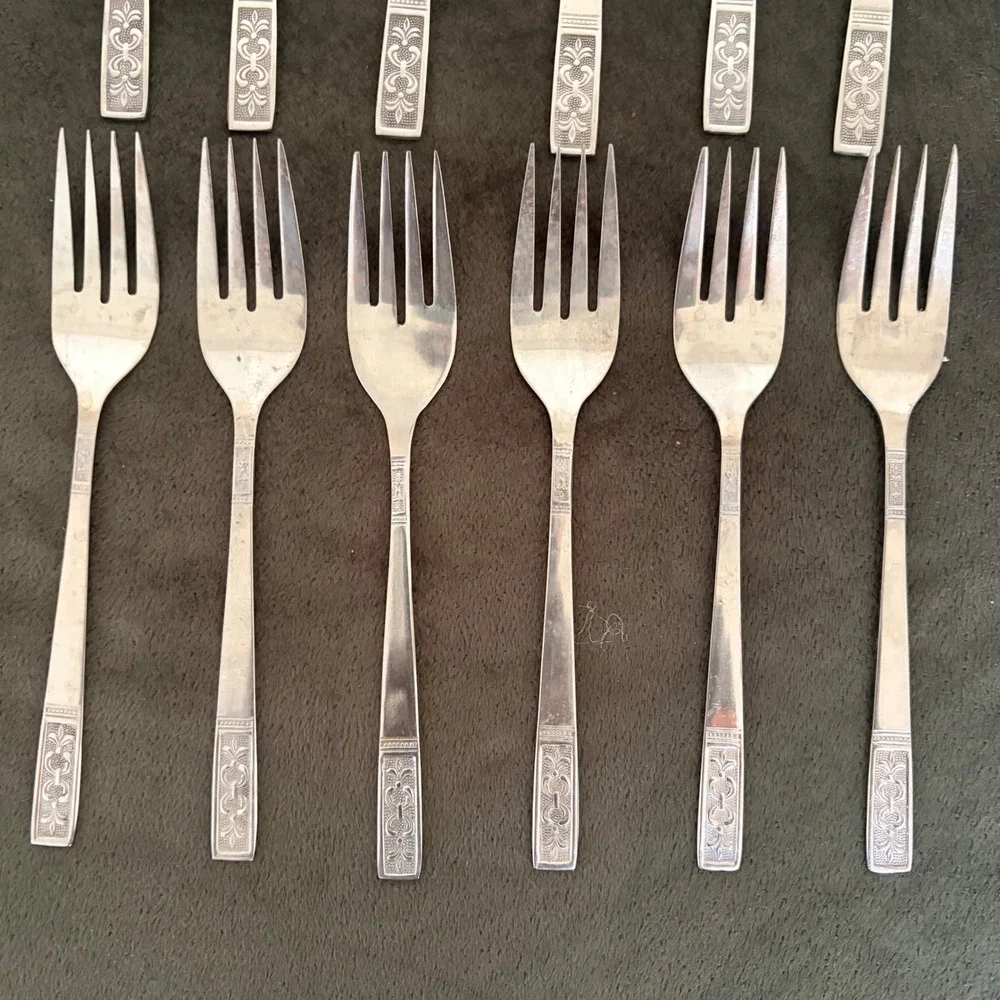 Customcraft Stainless Steel Forks 12pc Set Vintage Scroll Pattern Taiwan 6+6